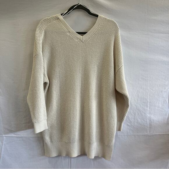 Michael Kors Tunic Sweater Womens Size 1X Ivory Knitted V Neck Simple Basic Sexy - Picture 4 of 10